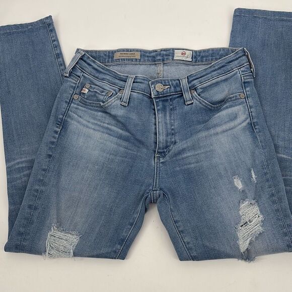 AG The MIDI Ankle Mid-Rise Cropped Jegging Distressed Stretch Jeans Faded Blue 2 - Picture 2 of 10